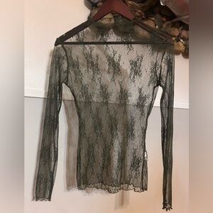 Mesh Dark Green Sheer Lace Long Sleeve